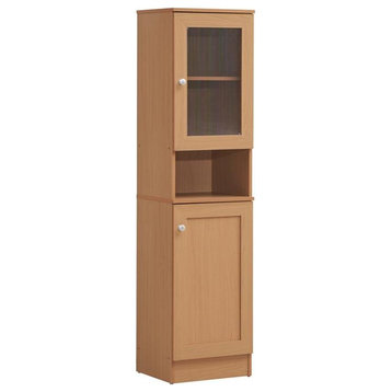 Pemberly Row 63" Wood Tall Slim Open Shelf Plus Top Kitchen Pantry in Beige