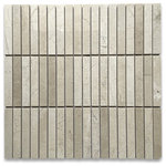 Stone Center Online - Crema Marfil Marble 5/8x4 Rectangular Stacked Mosaic Tile Polished, 1 sheet - Crema Marfil Marble 5/8x4" pieces mounted on 12x12" sturdy mesh tile sheet