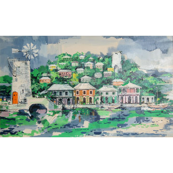Jeremiah Goodman, Tropical Village, Watercolor