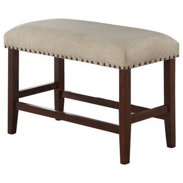 Upholstered Cream Cushion High Dining Bench, Cherry Brown