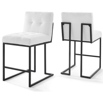 Black Stainless Steel Upholstered Fabric Counter Stool Set of 2 Black White