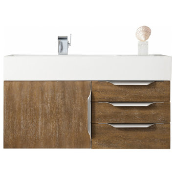 36 Inch Oak Floating Single Bathroom Vanity Brushed Nickel Base, James Martin