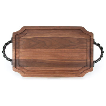 Large Scalloped Walnut Carving Board, Twisted Ball Handles, 15" x 24"