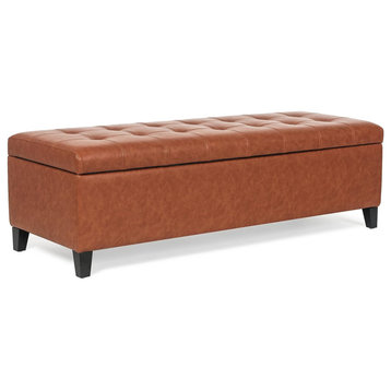 Large Storage Ottoman, Hinged Button Tufted Lid With Ample Inner Space, Orange