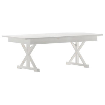 HERCULES 7' x 40" Rectangular Solid Pine Farm Table with X Legs, Antique Rustic White