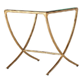 Elegant End Table, Unique Crossed Golden Metal Frame With Clear Glass ...