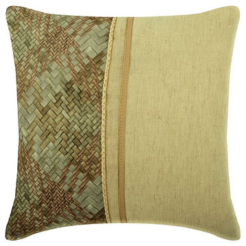 Beige 14"x14" Pillow Cover, Leather, Patchwork, Beige Half Tone