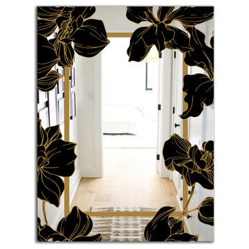 Designart Gold Botanical Obsidian 7 Traditional Bathroom Or Accent Wall Mirror,