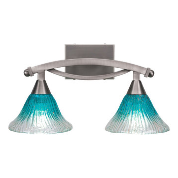 Bow 2 Light Bath Bar, 7" Teal Crystal Glass