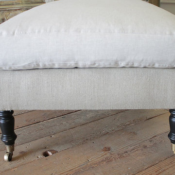 Antique Style Chaise Longue with Antique German Feed Sack Upholstery