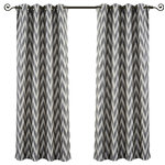 Royal Tradition - Lisette Chevron Grommet Window Curtains, Set of 2, Charcoal, 108"x84" - Transform any room of your house with our Lisette Chevron Jacquard Grommet Panels. The highlight of this drapery is the stylish Chevron Jacquard Pattern woven in must have colors & 8 Silver metal grommets sewn at the top of each panel. Designed for a look of elegance, the grommets are spaced in such a way that the drapery forms neat pleated gatherings when left partially open. 1.5 Inch Internal Grommet Diameter.