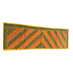 Mogul Interior - Sari Green and Orange Sequin Embroidered Tapestry - Table Runners