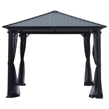 Hester Outdoor Modern Aluminum Hardtop Gazebo, Black