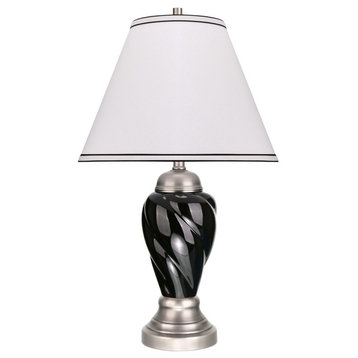 40093-2, 26" High Ceramic Table Lamp, Black With Pewter Finish Base