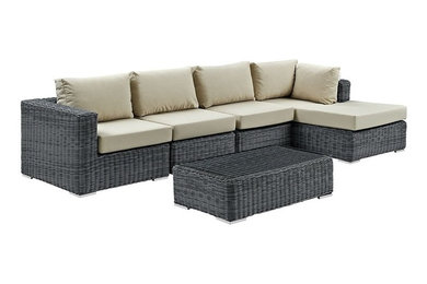 Summon 5-Piece Outdoor Patio Sunbrella Sectional Set Canvas, Antique Beige