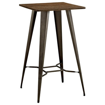 Modern Contemporary Urban Design Kitchen Room Bar Table, Brown, Metal Steel Wood