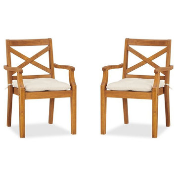 Grand Stacking Arm Chairs, Teak Outdoor Dining Patio, Set of 2