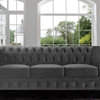 Classic Velvet Scroll Arm Tufted Button Chesterfield-Style Sofa, Gray