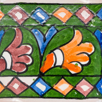 Hand Painted Border Moroccan Tile, Green/Red/Blue