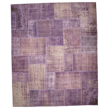 Turkish Patchwork Hand Stiched Rug, Natural Overdye, Purple, 8'x10'