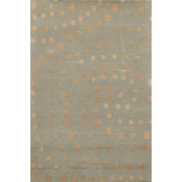 2'x3' Hand Knotted Wool and Silk Oriental Area Rug, Aqua Color