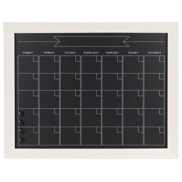 DesignOvation Beatrice Framed Magnetic Chalkboard Monthly Calendar, White, 23x29