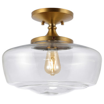 Marfa Glass/Iron Farmhouse Modern LED Flush Mount, Brass Gold
