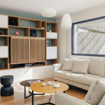 Création d'une bibliothèque meuble TV sur mesure.