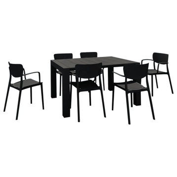 Loft Outdoor Dining Set With 6 Arm Chairs and 55" Extension Table Black