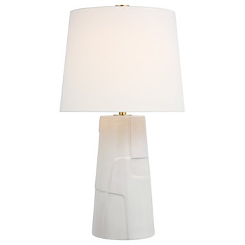 Braque Medium Debossed Table Lamp in Mixed White with Linen Shade