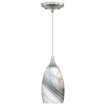 Milano Mini Pendant with Art Glass, Satin Nickel, Marble Swirl Glass
