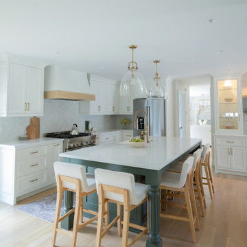 PEACHTREE CORNERS - White kitchen with Green island