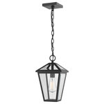 Z-Lite - Talbot 1 Light Outdoor Chain Mount Ceiling Fixture in Black - Illuminate an exterior front or back yard space with a classic fixture reflecting a charming village theme. Made from Midnight Black metal and clear beveled glass panels this one-light outdoor chain mount ceiling light brings a design-forward look to wrap up a tasteful and functional patio or porch space with soft lighting.andnbsp