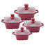Nea Marble Square Diecast 4-Piece Casserole Set, Non-Stick Stockpots, Red