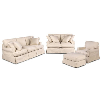 Sunset Trading Horizon 4-Piece Fabric Slipcovered Living Room Set in Beige