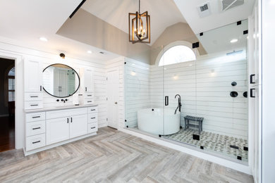 Modern Farmhouse Bathroom with Glass-Enclosed Wet Room