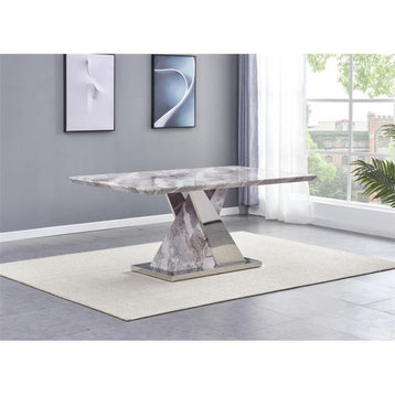 Faux White Marble Dining Table with Silver Stainless Steel Base