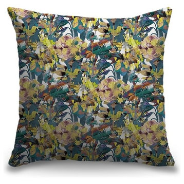 "Neon Wildflowers Yellow And Green" Outdoor Pillow 16"x16"