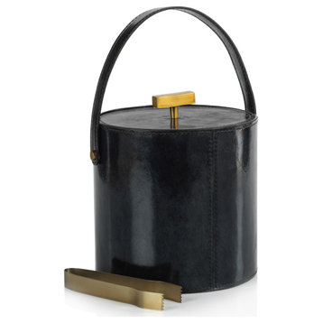 Somerstown Leather Ice Bucket With Gold Metal Ice Tong