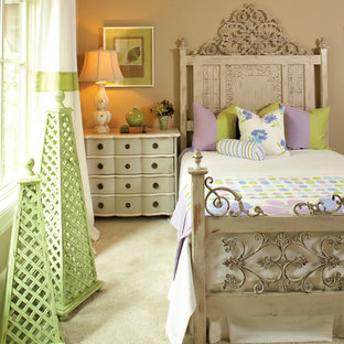 Inspiration for a mid-sized traditional guest bedroom in Atlanta with beige walls, carpet and beige floor.