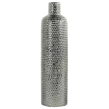 Urban Trends Ceramic Round Bottle Vase With Silver Finish 25055