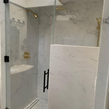 Laguna Niguel Solid Marble Slab Shower Remodel for Primary Bedroom