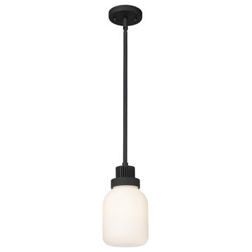 Somers 1 Light 6" Pendant, Textured Black, Stem Hung, Matte White