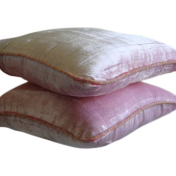 Solid Color Pink Velvet 18"x18" Pillow Covers, Soft Pink Shimmer