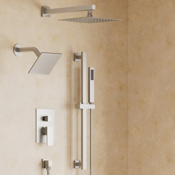 Wall Mount Rainfall Square Dual Shower Heads Shower System with Valve, Brushed Nickel, 10" & 6"