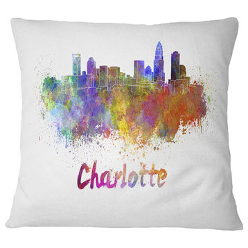 Charlotte Skyline Cityscape Throw Pillow, 16"x16"
