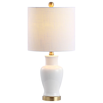 Chi 21" Ceramic/Iron Modern Classic LED Table Lamp, White by JONATHAN  Y