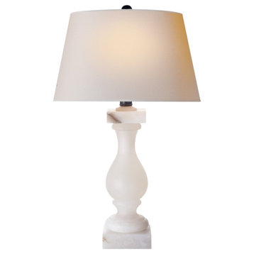 Balustrade Table Lamp in Alabaster with Natural Paper Shade