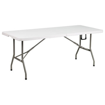 Flash Furniture 30" x 72" Plastic Bi-Fold Table in Granite White