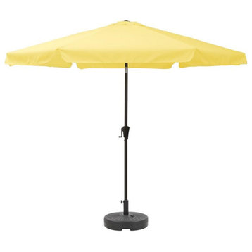 Afuera Living 10ft Round Tilting Yellow Fabric Patio Umbrella and Round Base